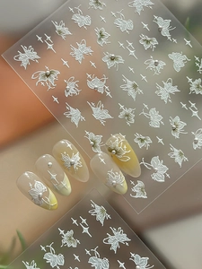 Detailed relief butterfly nail stickers with elegant pearl accents and star elements