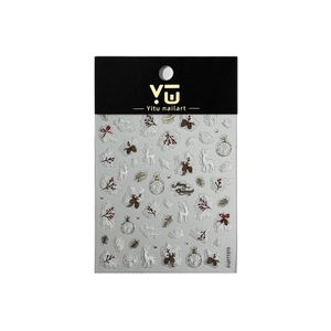 5D Weihnachts-Nagelsticker mit Goldprägung, Rentier- und Schneeflocken-Motiven