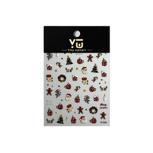 3D embossed Christmas nail art stickers featuring Santa and gingerbread man on card