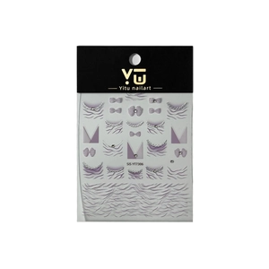 Sparkling leopard french nail art stickers with 3D bows and silver chain patterns
