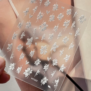 Autocollants ongles 3D fleurs blanches à cinq pétales avec film transparent YT7323
