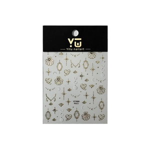 Golden seashell heart and star nail art stickers with vintage rococo patterns
