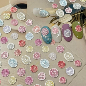3D Relief Wax Seal Style Nail Art Stickers Retro Rose Cat Heart Pattern Self Adhesive DIY French Manicure Decoration For Women