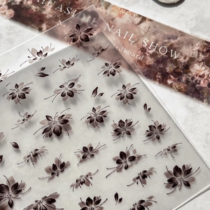 Autocollants d'art d'ongles transparents avec fleurs de style encre de Chine en relief