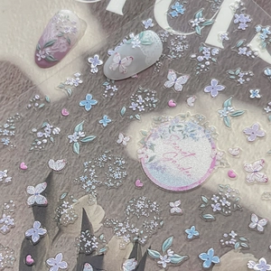 Secret Garden 5D Relief Nail Art Stickers Sweet Korean Style Flower Butterfly Embossed 3D Decals For Women DIY Manicure