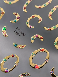 Macro d'autocollants 3D pour ongles avec bordure dorée, paillettes et effets métalliques