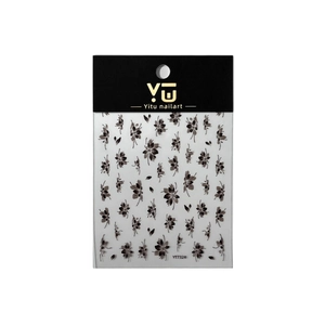 Autocollants ongles transparents avec motifs floraux noirs et dessins de pétales, YT7324