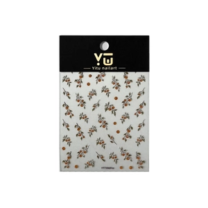 Chinese style 3D embossed persimmon nail stickers with silver leaves and orange pearls