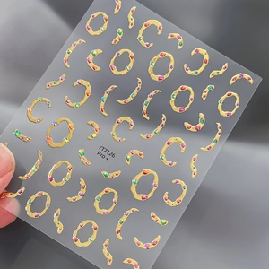 Autocollants d'ongles dorés avec pierres précieuses et paillettes de luxe YT7126 Pro+