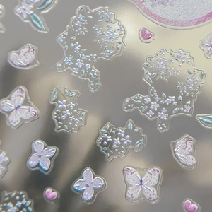 3D embossed butterfly and flower nail art stickers with pearlescent finish