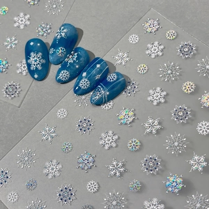 Holographic Silver Laser Snowflake Nail Art Stickers Delicate Metallic Blue Winter Christmas DIY Self Adhesive Decals For Women