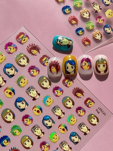 Close-up of laser holographic cartoon character nail stickers with item number YT551