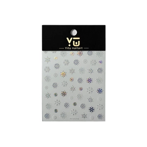 Laser silver snowflake nail art stickers with holographic finish on gray carrier paper