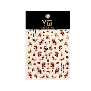 Chinese style nail art stickers with red lychee patterns and elegant calligraphy art