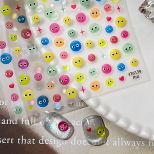 Cute 3D Relief Jelly Ball Nail Art Stickers Colorful Cartoon Googly Eyes Embossed Nail Decals For DIY Manicure Decoration