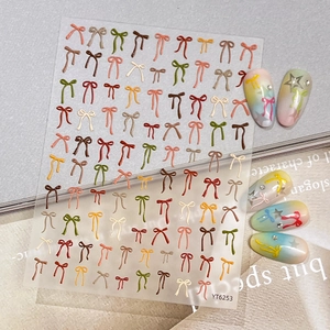 Autocollants à Ongles Nœud Relief 3D Ruban Doux Gaufré Décoration DIY Adhésif Laser Or Argent Décalcomanies Pour Femmes