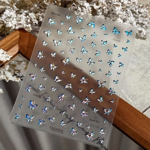Holographic dark blue butterfly nail art stickers with metallic laser effect YT6334Pro
