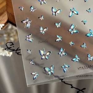 Laser holographic butterfly nail art stickers with iridescent reflective effect YT6334Pro