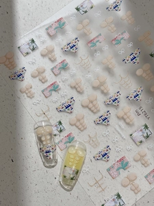 Detail of YT6215 summer nail stickers featuring bikini patterns and 3D bow designs