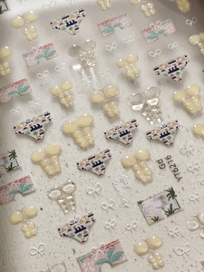 3D relief nail art stickers featuring summer beach patterns, palm trees and bikini shapes