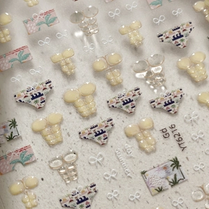 3D relief summer nail stickers featuring tropical palm trees and bikini designs YT6216