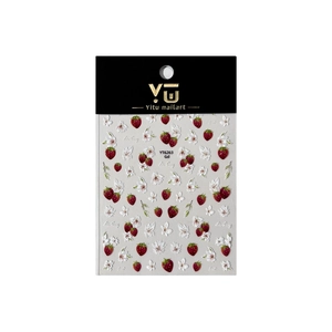 Stickers nail art 3D avec motifs fraises et fleurs blanches en relief YT6263