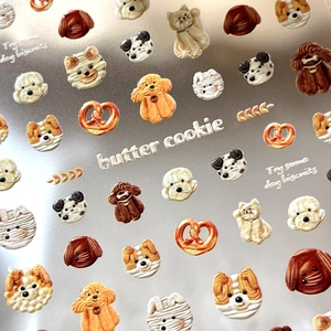 3D embossed cute puppy nail stickers with butter cookie patterns for DIY manicures