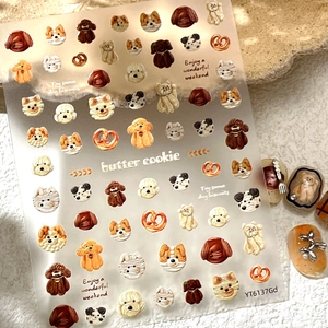 3D relief nail stickers with cute butter cookie dog designs including Poodle and Pomeranian