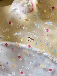 Macro detail of YT6089 Pro 3D candy nail stickers with colorful embossed sweets and stars