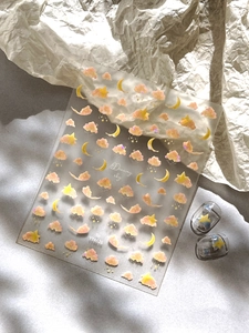 Detail view of holographic cloud and star nail stickers Dreamy Sky model YT4626