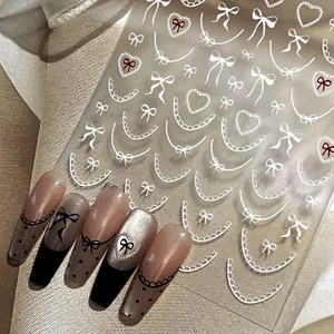 French Style Lace Nail Art Stickers Bowknot Heart Pattern Self Adhesive Manicure Decals For Women DIY Nail Decoration