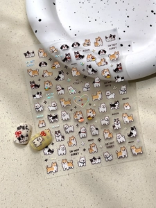 Détails d'autocollants pour ongles motif chien de dessin animé avec corgis et étoiles