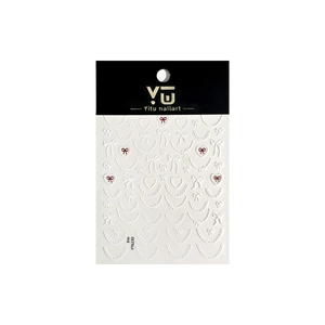 5D embossed lace nail stickers with white bow heart designs and red accents