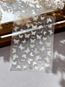 Détails d'autocollants pour ongles papillons scintillants avec finition laser dorée