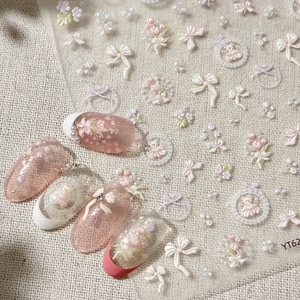 3D Embossed Nail Art Stickers Bowknot Tulip Flower Bear Design 5D Relief Self Adhesive Decals For Women DIY Decoration