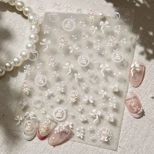 5D embossed nail art stickers with sweet bears and flower patterns for French retro manicure
