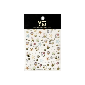 3D embossed gold seashell nail stickers with deep sea coral and starfish designs
