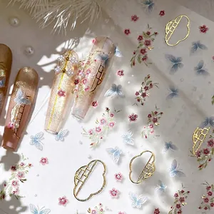 Chinese Style Butterfly Flower Nail Art Stickers Gold Stamping Elegant Vintage Floral Nail Decals For DIY Manicure Women