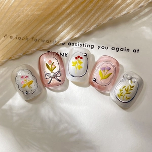 Elegant press-on nails with silver floral patterns, 3D metal lines and pearl accents