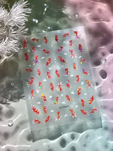 Macro detail of YT6091 goldfish nail stickers with holographic shell luster finish