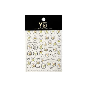 Silver floral bouquet nail stickers with gold bows and vintage oval flower patterns