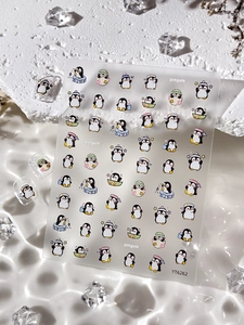 Vue détaillée des stickers nail art 3D YT6262 avec motifs de pingouins mignons