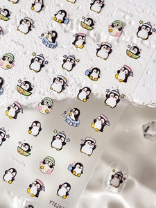 Détails d'autocollants 3D pour ongles avec motifs de pingouins mignons et dessins