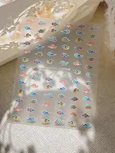 Detailed view of Chinese style auspicious cloud nail art stickers in various colors