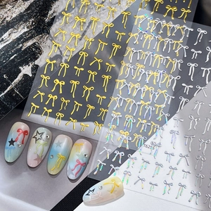 3D Embossed Bow Nail Art Stickers Gold Silver Laser Holographic Butterfly Design Self Adhesive DIY Manicure Decoration Decals