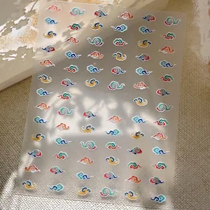 Exquisite Chinese auspicious cloud nail art stickers with warm gold embossed details