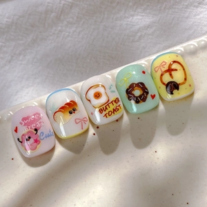 Lot de 5 autocollants 3D pour ongles en forme de pain mignon aux couleurs de macaron
