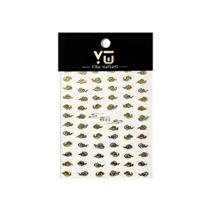 Exquisite gold Chinese auspicious cloud nail art stickers with vintage colorful patterns