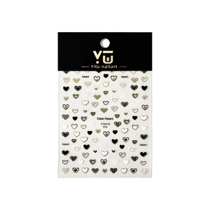 Autocollants nail art cœur en relief avec motifs noir blanc et doré style YT5674 Pro