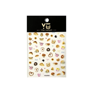 Autocollants nail art mignons café et pain avec motifs de croissant et de toast